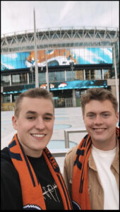 Nicholas and friend at Wembley stadium to watch Denver Broncos play football_The Big 65 