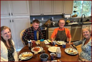 Bruns-Kyler Family enjoying a meal together in Colorado.