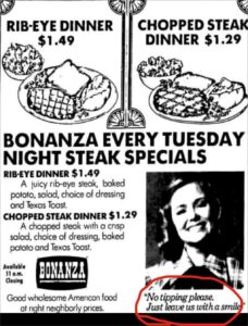 Bonanza restaurant vintage ad for The Big 65.