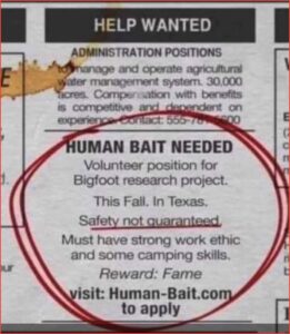 Human Bait Needed crazy advertisement.