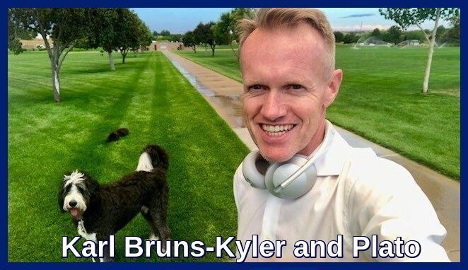 Idaho Medicare insurance broker Karl Bruns-Kyler and his faithful dog Plato.