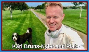 Ohio Medicare insurance broker Karl Bruns-Kyler and his dog Plato.