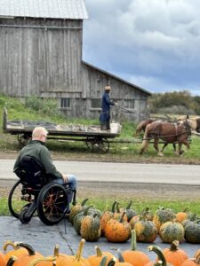 Karl's brother Dr. Rob Kyler picking pumpkins in upstate New York in Amish country.
