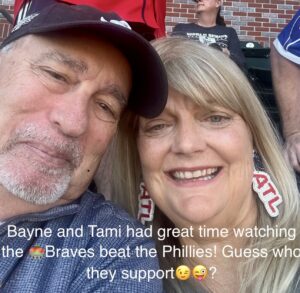 Bayne and Tami at an Atlanta Braves baseball game.
