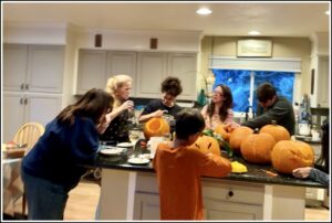 Carving pumpkins in Karl's kitchen.