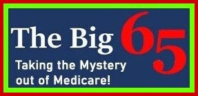 Blue, red, and white logo for The Big 65 Medicare insurance broker.