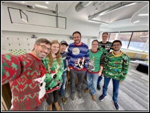 Ugly sweater party at Suz's office.