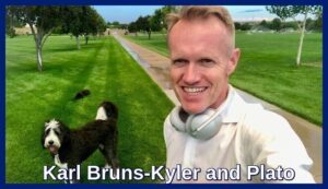 Cleveland Medicare insurance broker Karl Bruns-Kyler and his dog Plato.