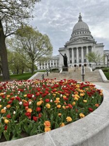 State capital with beautiful and colorful spring flowers.