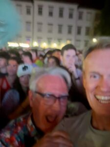 Karl watching the Euro Cup finals in the square, Spain vs. England.