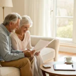 Couple smiles while reviewing 2025 Medicare Advantage plan costs.