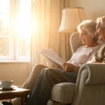 Senior couple reviewing Medicare supplemental insurance.