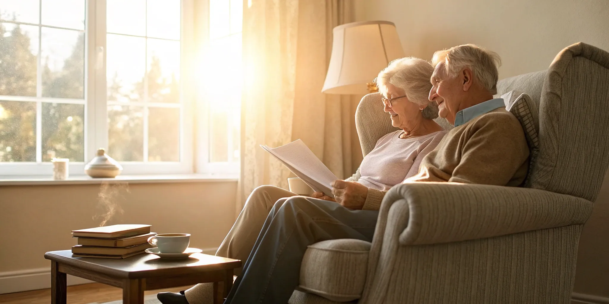 Senior couple reviewing Medicare supplemental insurance.