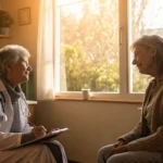 Woman asks doctor about insurance covering dermatologist.