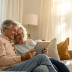 Couple uses tablet to compare term life insurance quotes.
