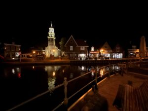 A city scene at night.