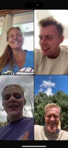 Karl's family face-timing together.