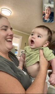 Rose Facetiming with a baby and mother.