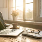 A desk setup with a laptop for getting online term insurance quotes.