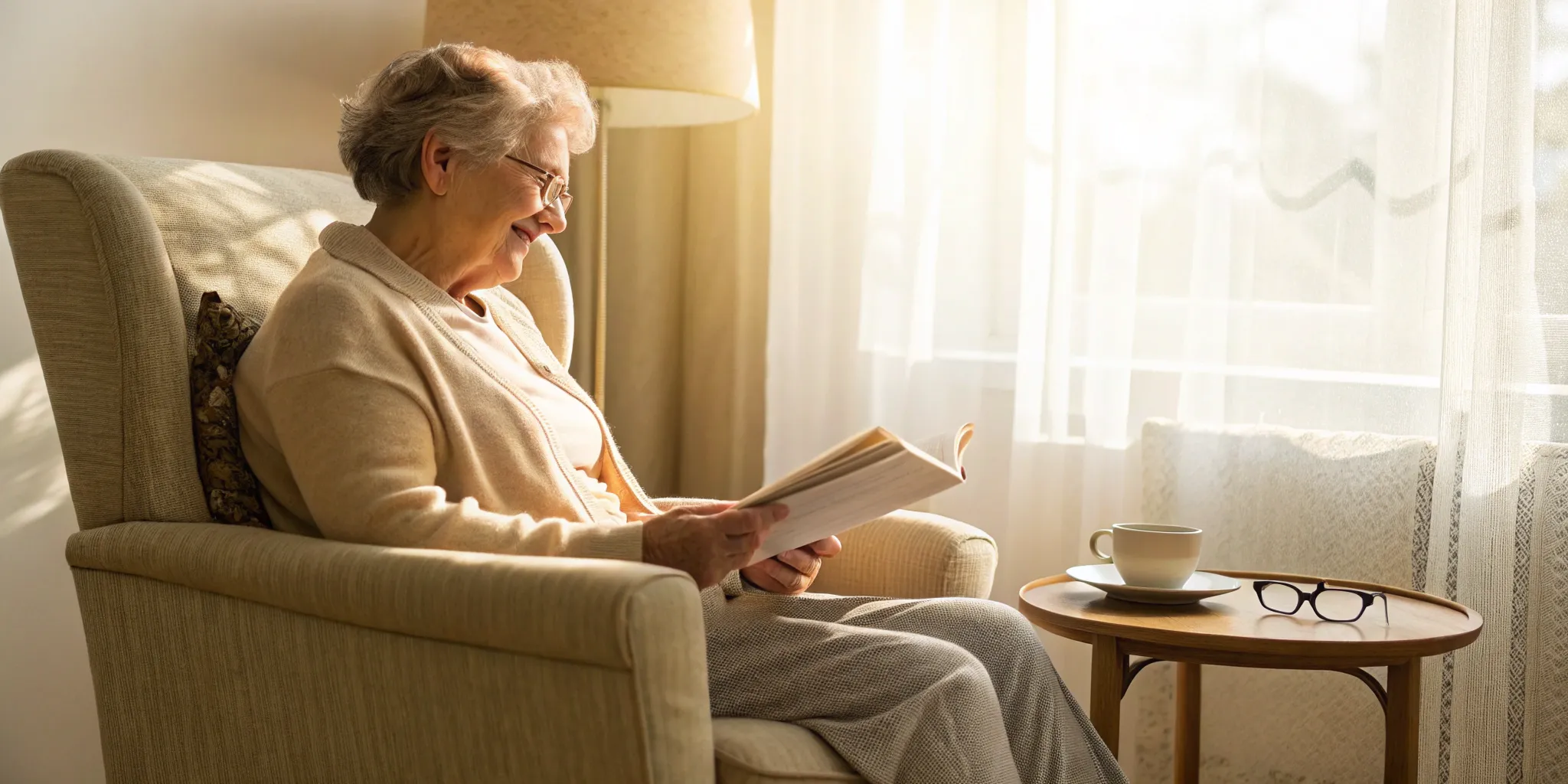 Woman reading a review to select the right insurance quote from the SelectQuote company.