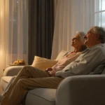 Senior couple on a couch researching Medicare supplements in Wisconsin.