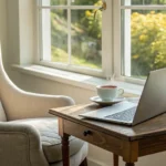 A laptop on a home desk being used to get and compare online term insurance quotes.