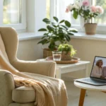 A health insurance broker helping a couple compare health insurance plans on a laptop.