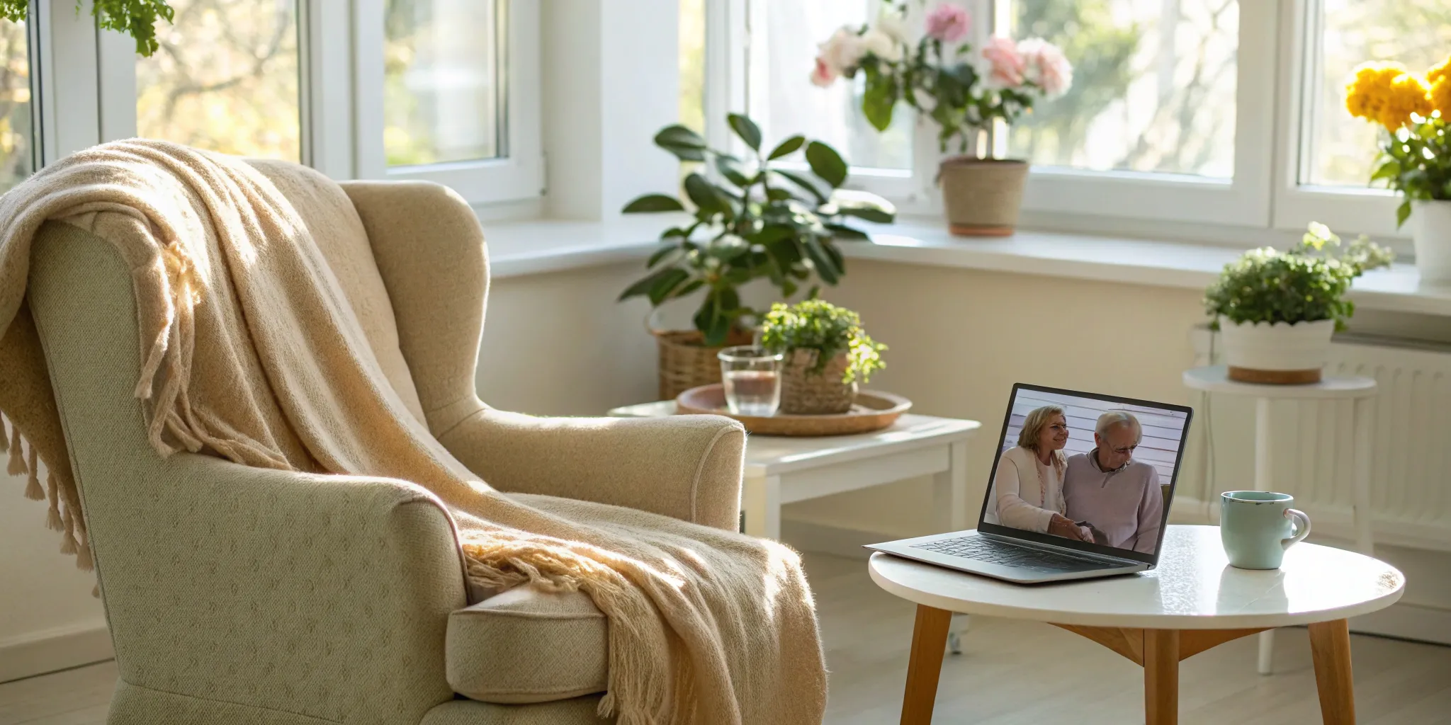 A health insurance broker helping a couple compare health insurance plans on a laptop.