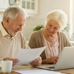 Senior couple comparing Medigap plans in Texas on a laptop.