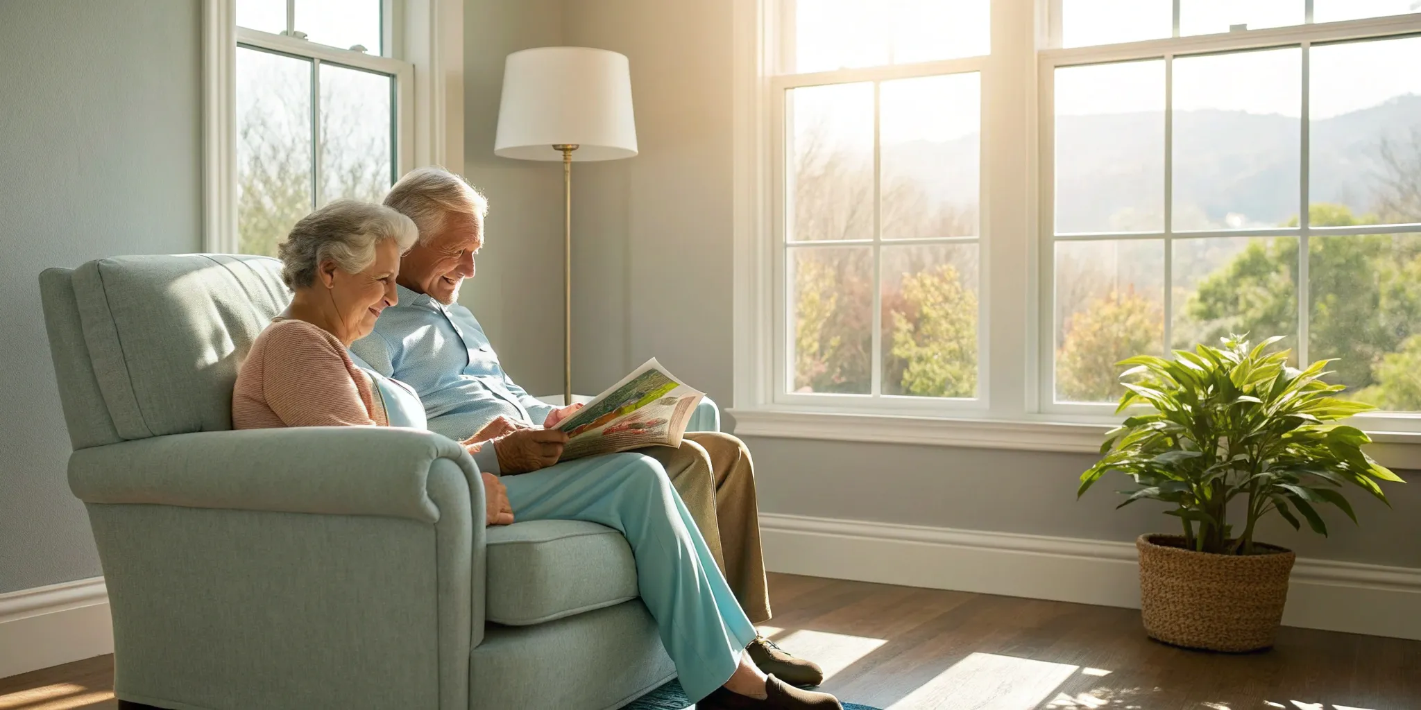 Senior couple relaxing at home while choosing the best Michigan Medigap plans.