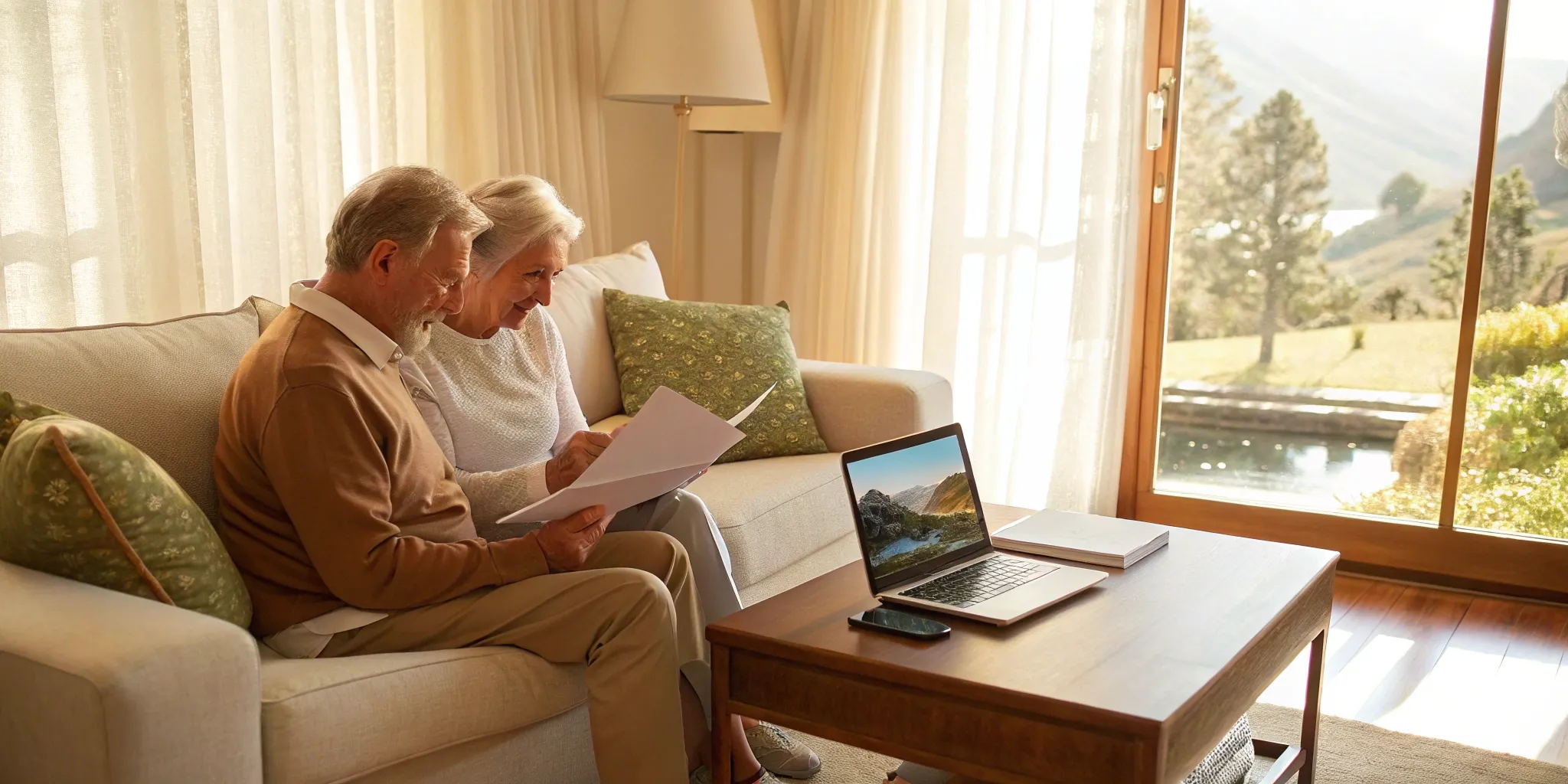 Senior couple reviewing Medigap plans in Texas on a laptop.