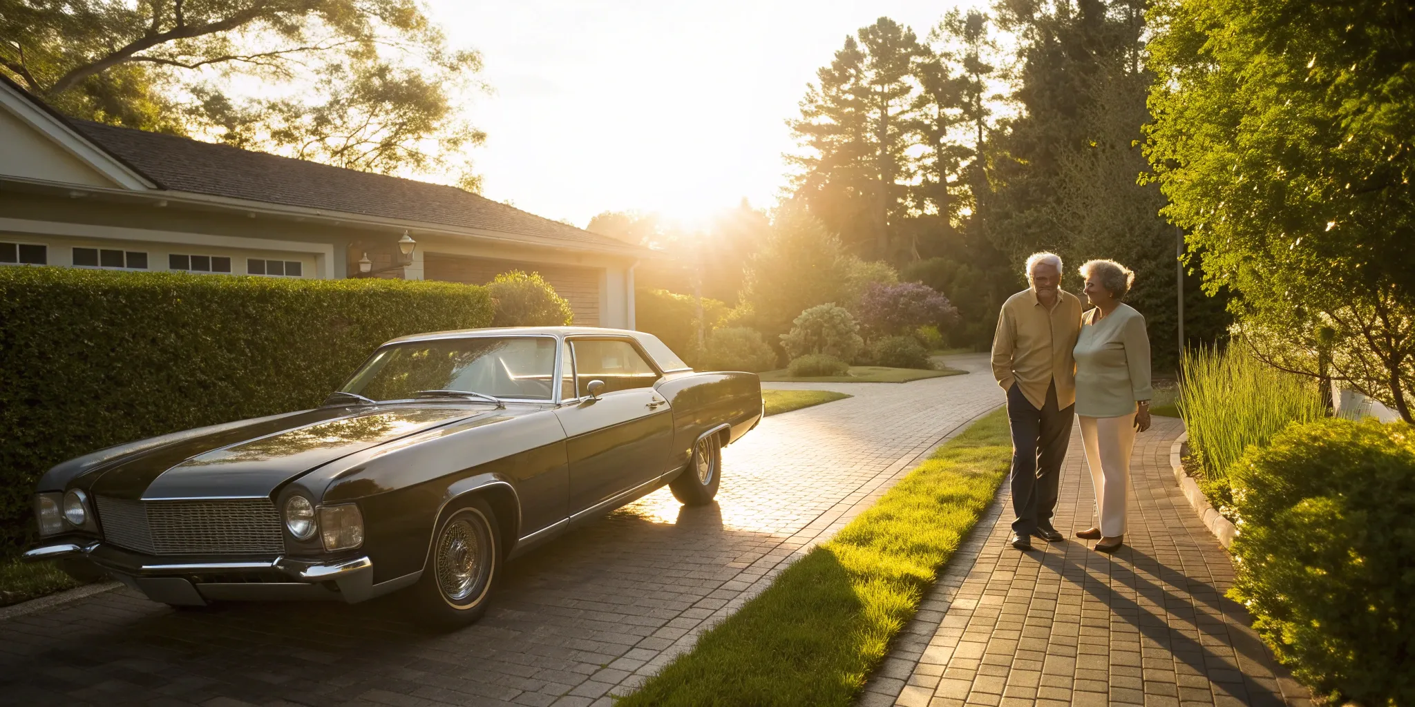 Couple considers a SelectQuote auto insurance quote for their classic car.