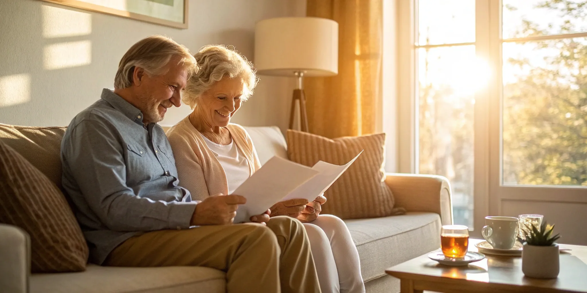 Senior couple using SelectQuote to compare insurance policies.