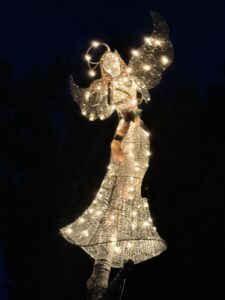 A close-up shot of the angel on a stick.