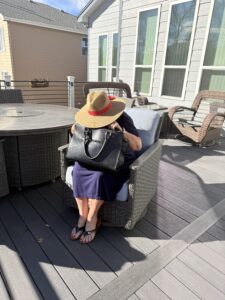 Sally looking in her bag.