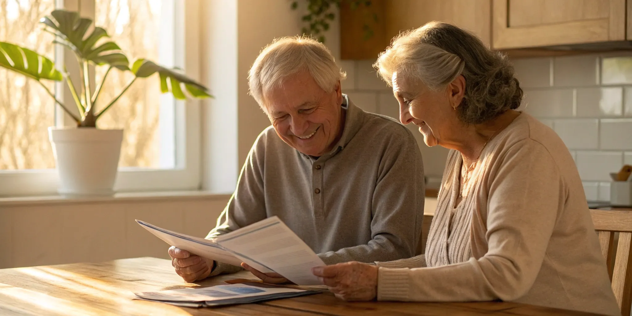 Senior couple at home comparing Arizona Medigap plans.