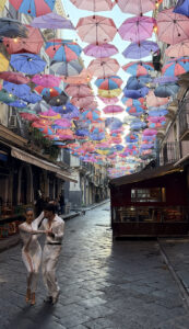 Umbrellas in the sky.