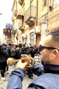 A man playing a trumpet.
