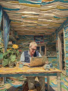 A painting of Karl working on his computer focused on Medicare insurance.