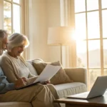 Senior couple reviewing Washington Medicare Advantage plans with a laptop and paperwork.