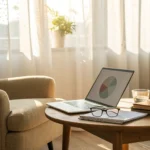 Laptop and glasses on a desk for comparing the best Indiana Medigap plans.