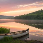 A canoe on a calm Minnesota lake, finding a clear path with Medigap plans.