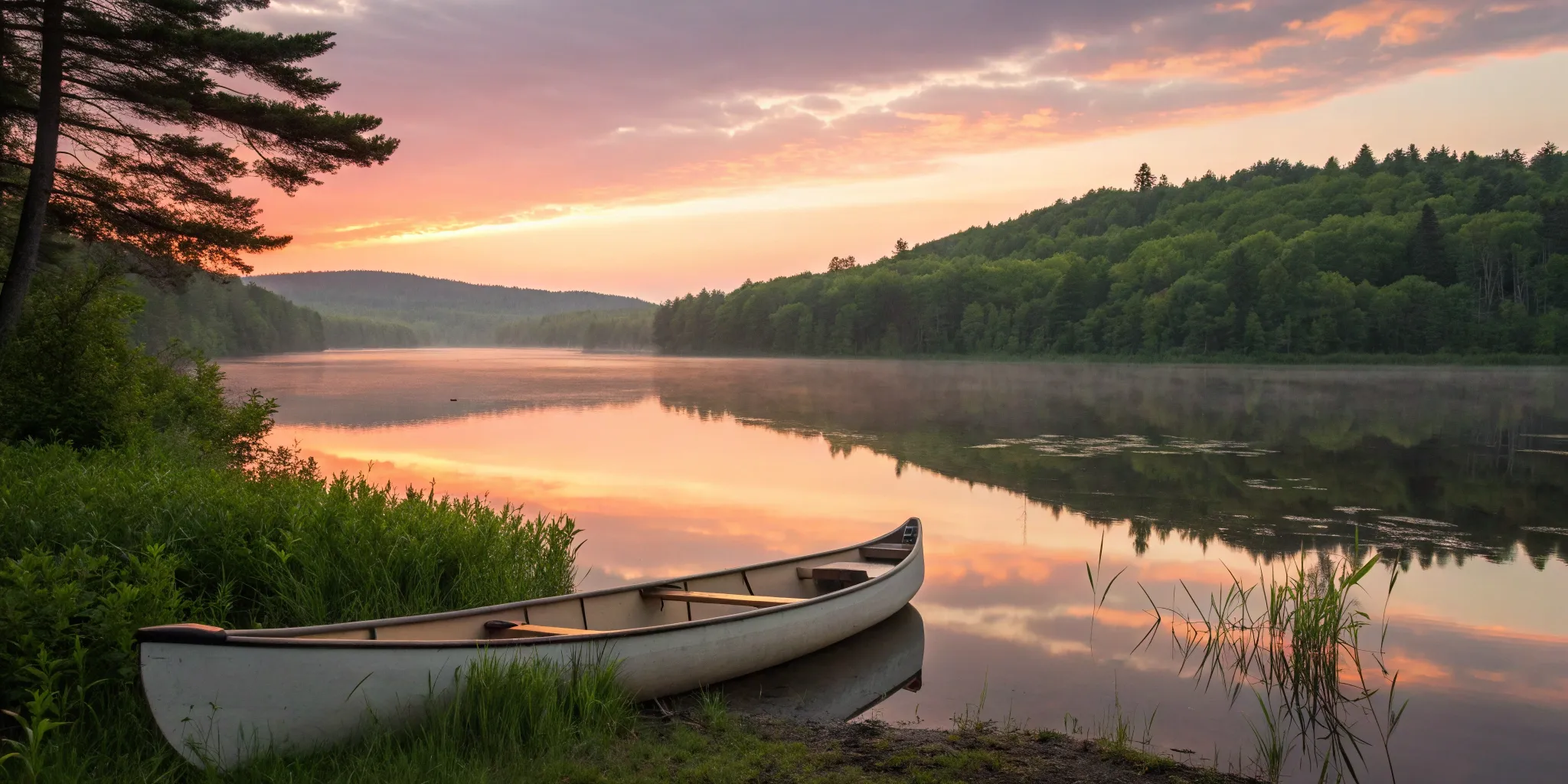 A canoe on a calm Minnesota lake, finding a clear path with Medigap plans.