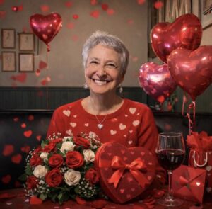 A beautiful lady with a big smile wearing red.