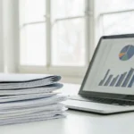 Comparing North Carolina Medicare supplement plans using a laptop and documents on a desk.