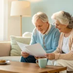 Senior couple reviewing Medicare documents to find the right insurance agent.