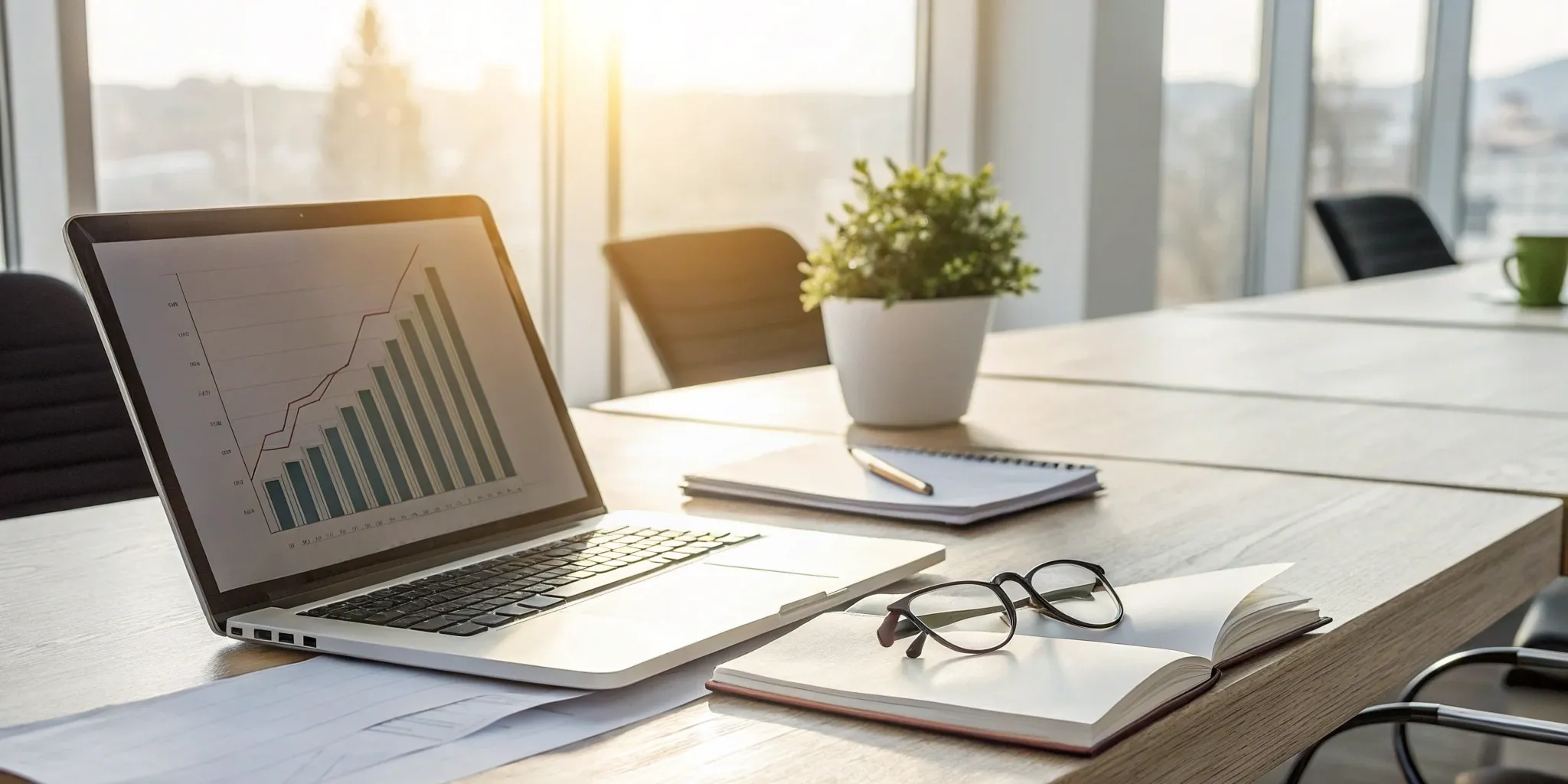 Laptop with a financial chart showing the salary growth for a Medicare insurance agent.
