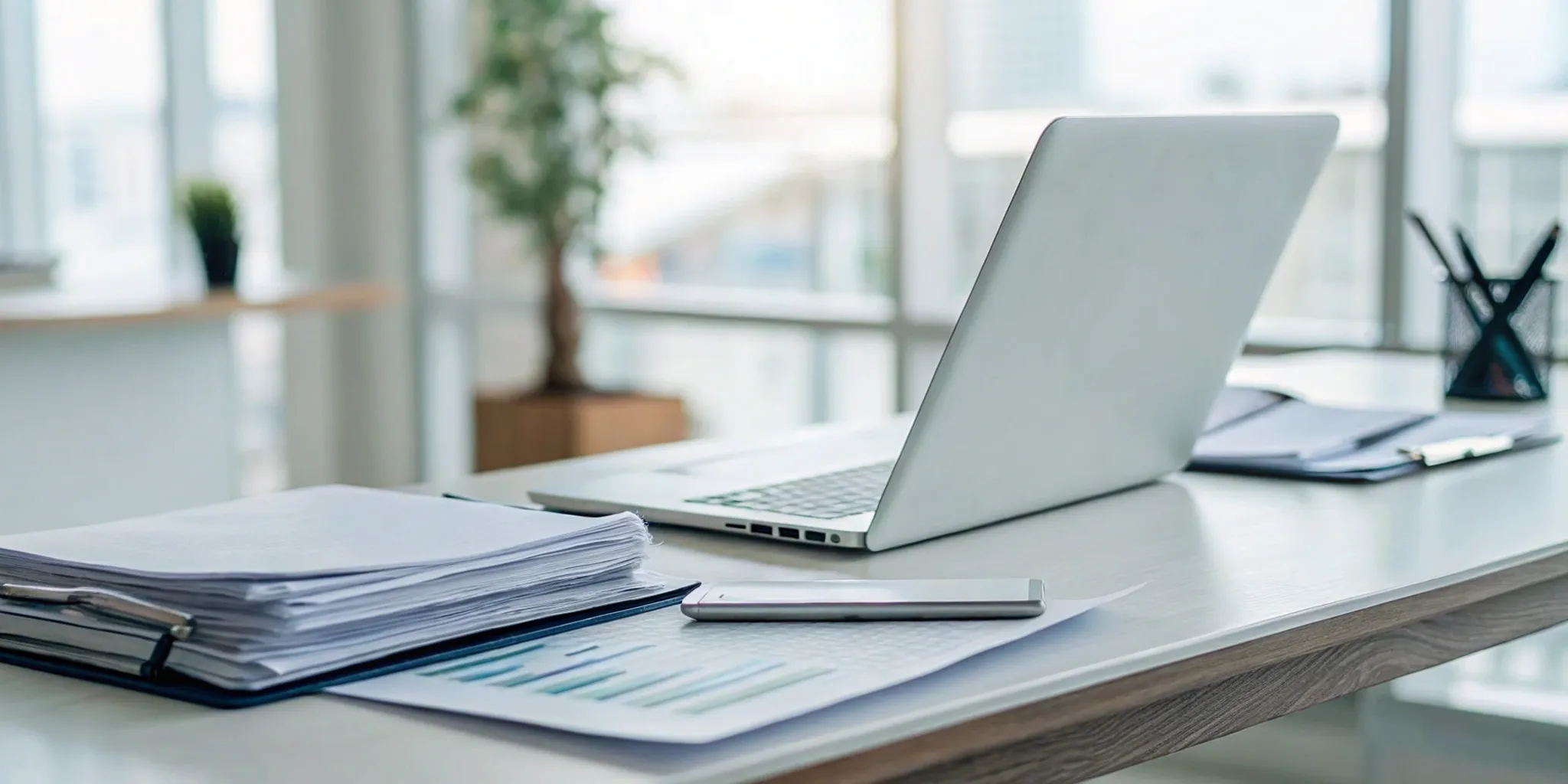Laptop and documents on a desk for comparing Medigap plans in NJ.