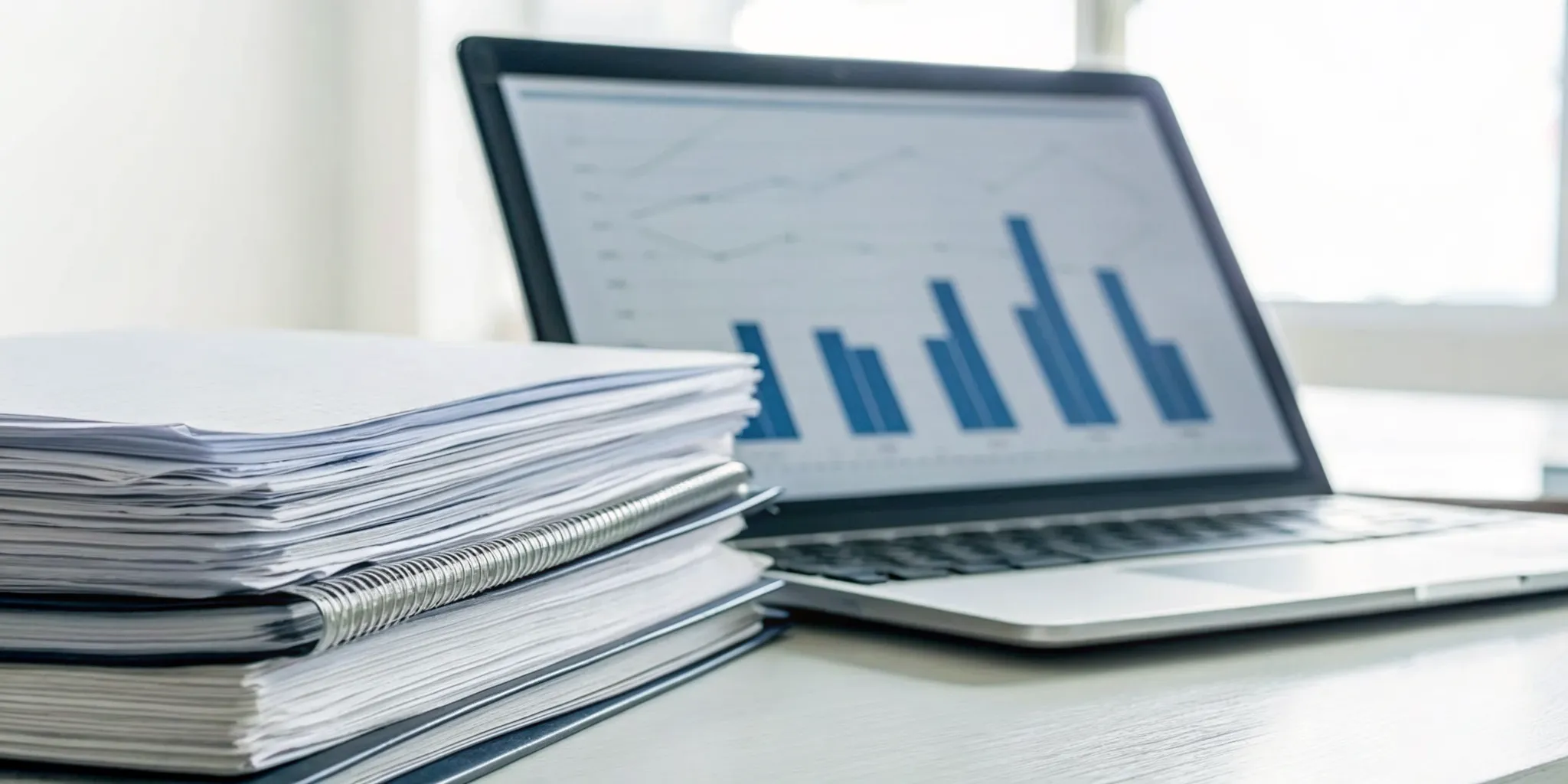 Laptop displaying charts and paperwork for comparing Wisconsin Medigap plans.