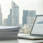 Ohio health insurance brokers comparing plans for clients using a laptop and paperwork.